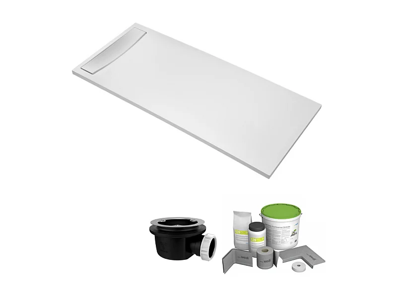 Pack receveur de douche antidérapant 120 x 80 JACOB DELAFON Flight Neus rectangle blanc+Kit d'étanchéité WEDI + Bonde + Capot