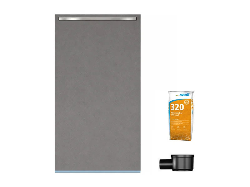 Receveur de douche à carreler 120 x 100 cm WEDI Fundo Riolito Neo + bonde horizontale + barrette de finition + colle 320