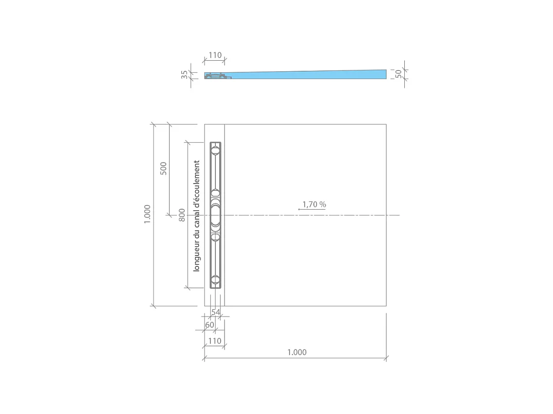 Receveur de douche à carreler 100 x 100 cm WEDI Fundo Riolito Neo écoulement vertical + barrette de finition 70 cm + colle 320