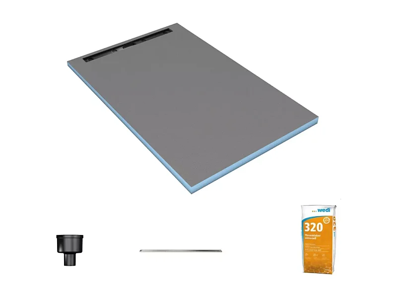 Receveur de douche à carreler 180 x 90 cm WEDI Fundo Riolito Neo écoulement vertical + barrette de finition 70 cm + colle 320