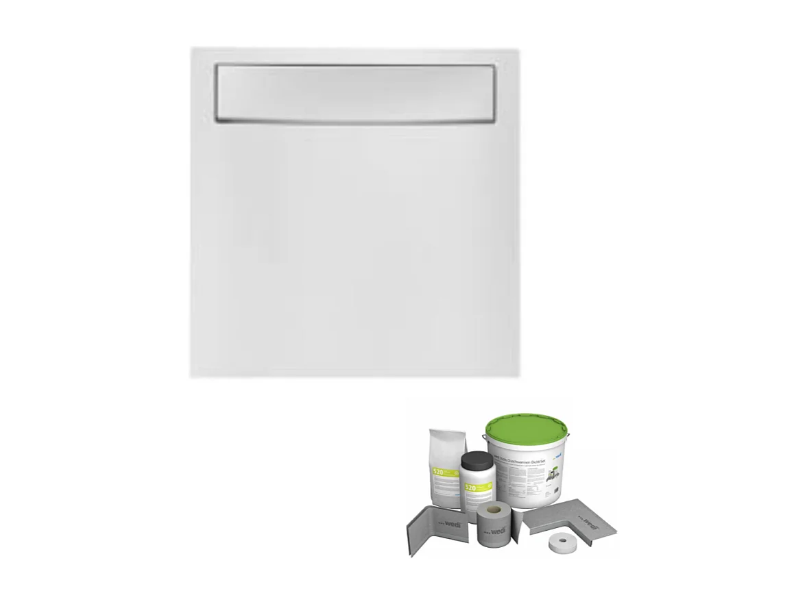 Pack receveur de douche antidérapant 90 x 90 JACOB DELAFON Flight Neus carré blanc+Kit d'étanchéité WEDI + Bonde + Capot