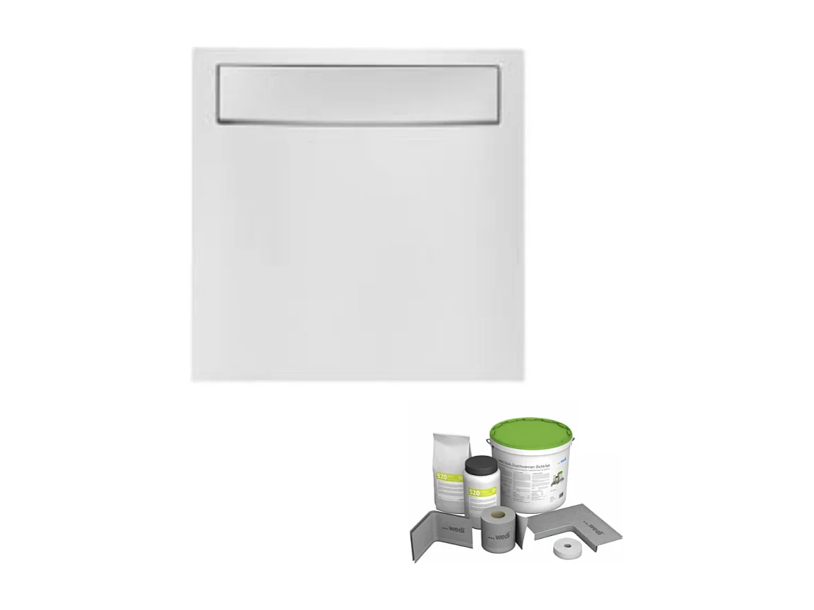 Pack receveur de douche antidérapant 90 x 90 JACOB DELAFON Flight Neus carré blanc+Kit d'étanchéité WEDI + Bonde + Capot