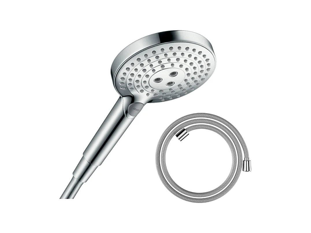Pommeau de douche HANSGROHE Raindance Select S EcoSmart 120 3 jets + flexible de douche Designflex 160 cm chromé