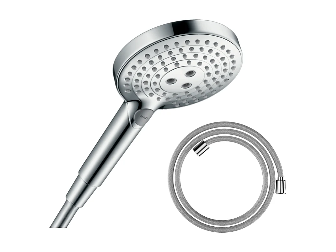 Pommeau de douche HANSGROHE Raindance Select S EcoSmart 120 3 jets + flexible de douche Designflex 160 cm chromé