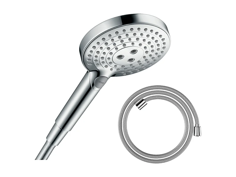 Pommeau de douche HANSGROHE Raindance Select S EcoSmart 120 3 jets + flexible de douche Designflex 160 cm chromé