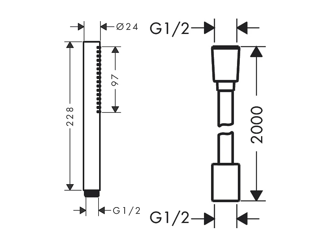 Pommeau de douche HANSGROHE Pulsify S 100 EcoSmart blanc mat + flexible de douche HANSGROHE Designflex 200 cm blanc mat