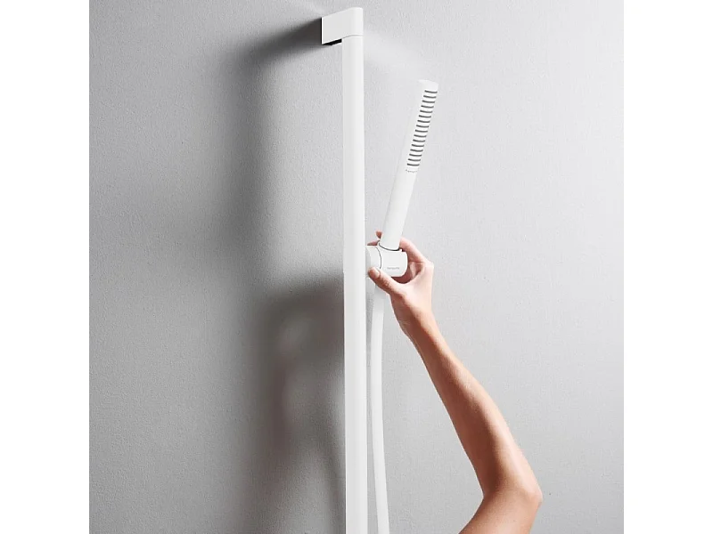 Pommeau de douche HANSGROHE Pulsify S 100 EcoSmart blanc mat + flexible de douche HANSGROHE Designflex 200 cm blanc mat