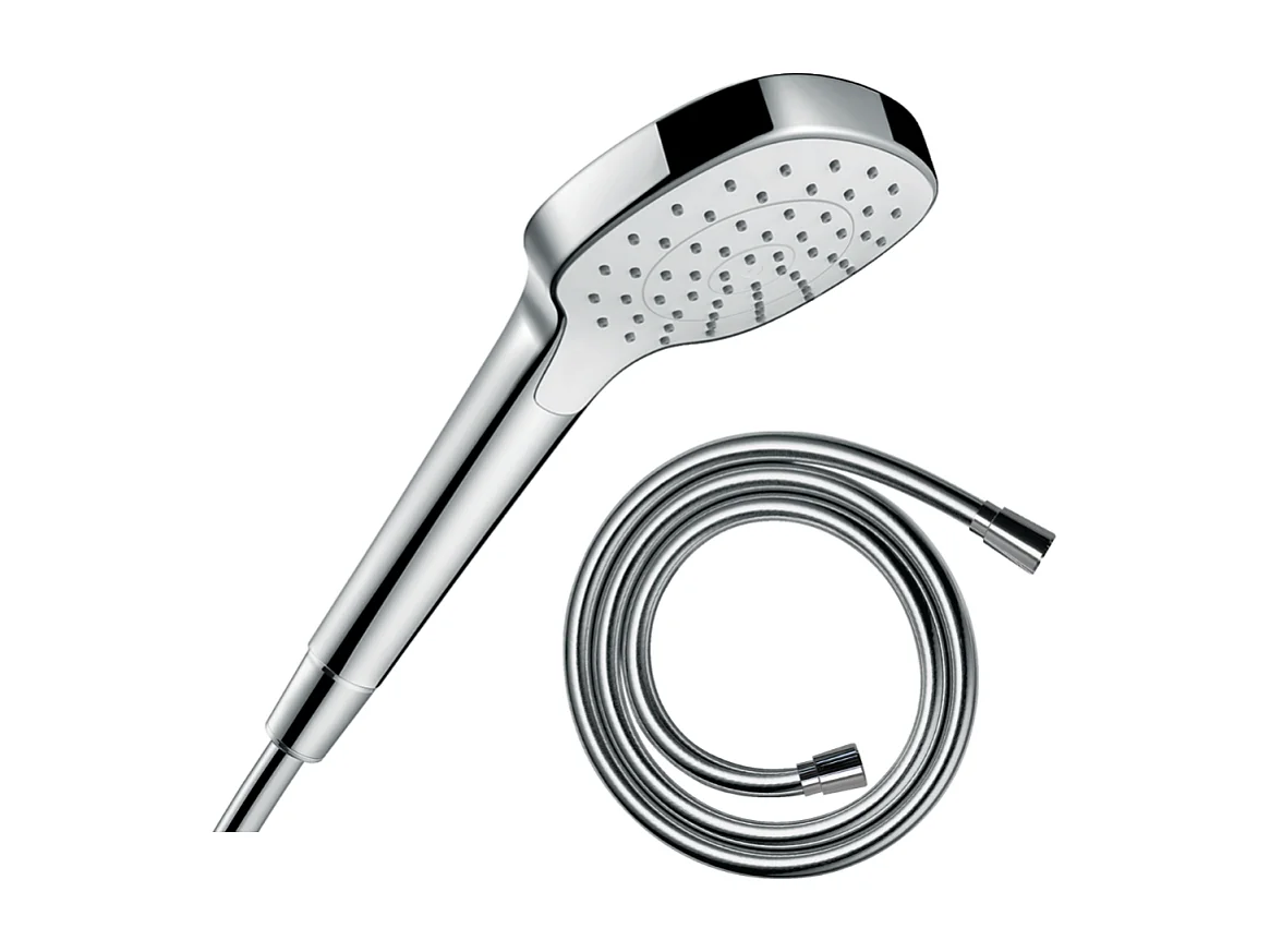 Pommeau de douche HANSGROHE Croma Select E EcoSmart blanc/chromé + flexible de douche 1,60 m HANSGROHE Isiflex chromé