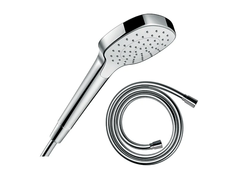 Pommeau de douche HANSGROHE Croma Select E EcoSmart blanc/chromé + flexible de douche 1,60 m HANSGROHE Isiflex chromé