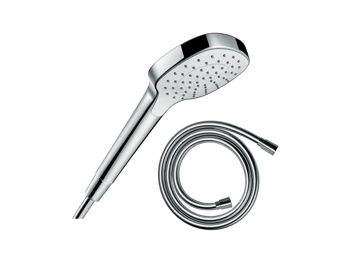 Pommeau de douche HANSGROHE Croma Select E EcoSmart blanc/chromé + flexible de douche 2 m HANSGROHE Isiflex chromé