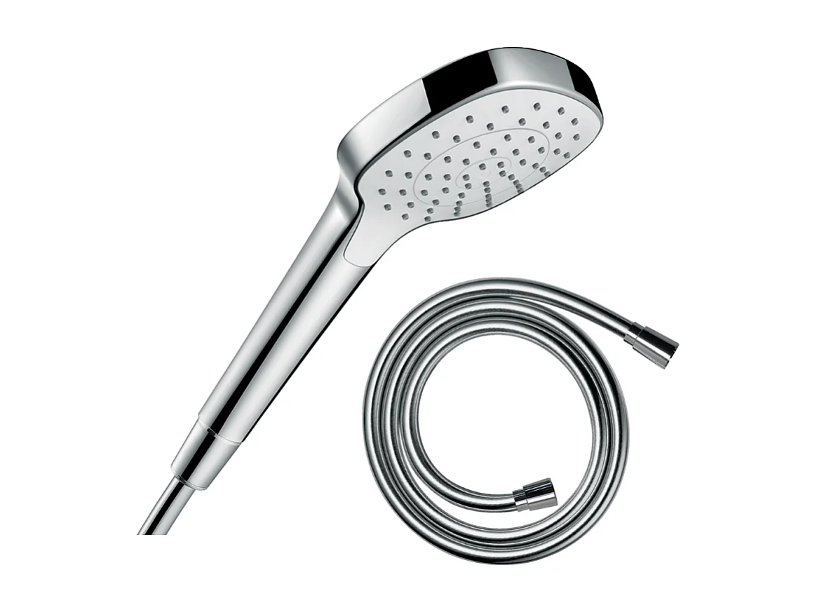 Pommeau de douche HANSGROHE Croma Select E EcoSmart blanc/chromé + flexible de douche 2 m HANSGROHE Isiflex chromé