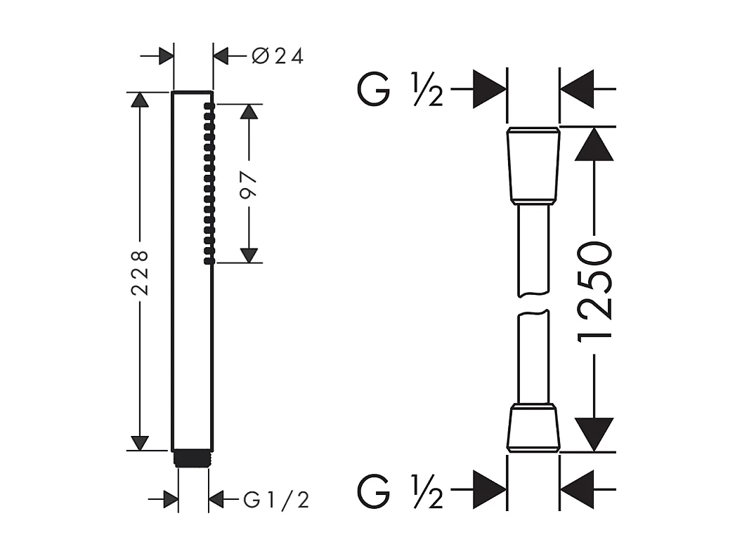 Pommeau de douche HANSGROHE Pulsify S 100 EcoSmart noir mat + flexible de douche 1,25 m HANSGROHE Isiflex noir mat