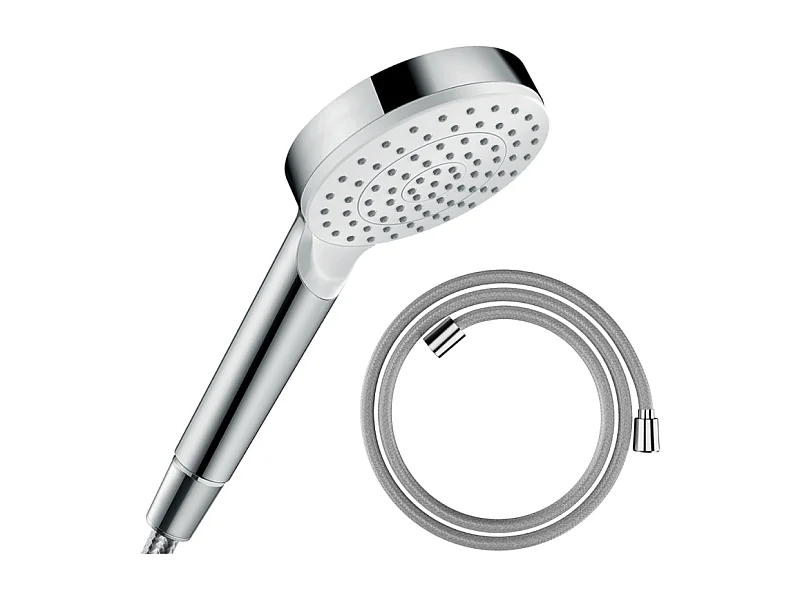 Pommeau de douche HANSGROHE Crometta EcoSmart blanc/chromé + flexible de douche HANSGROHE Designflex 125 cm chromé