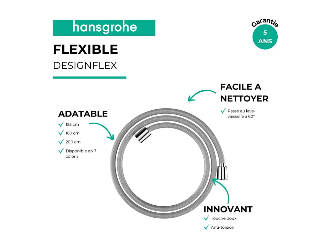 Flexible de douche HANSGROHE Designflex 160 cm chromé