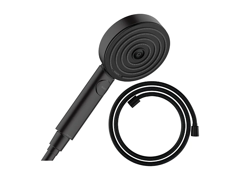 Pommeau de douche HANSGROHE Pulsify Select EcoSmart 105 3 jets Relaxation + flexible de douche Designflex 160 cm noir mat