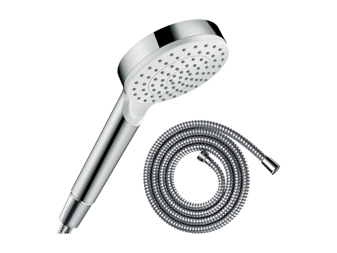 Pommeau de douche HANSGROHE Crometta EcoSmart blanc/chromé + flexible de douche 1,25 m HANSGROHE Metaflex chromé