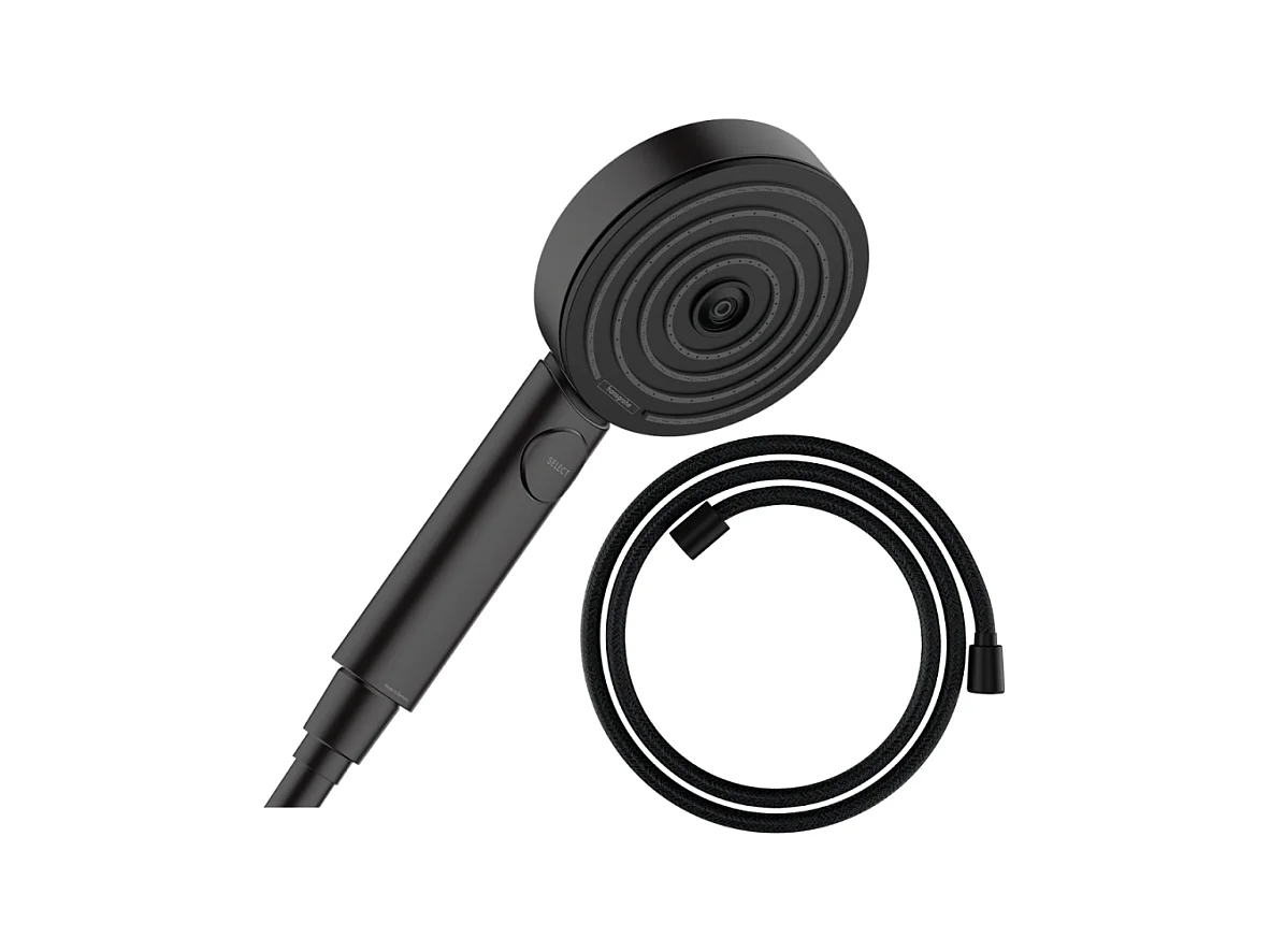 Pommeau de douche HANSGROHE Pulsify Select EcoSmart 105 3 jets Relaxation + flexible HANSGROHE Designflex 200 cm noir mat