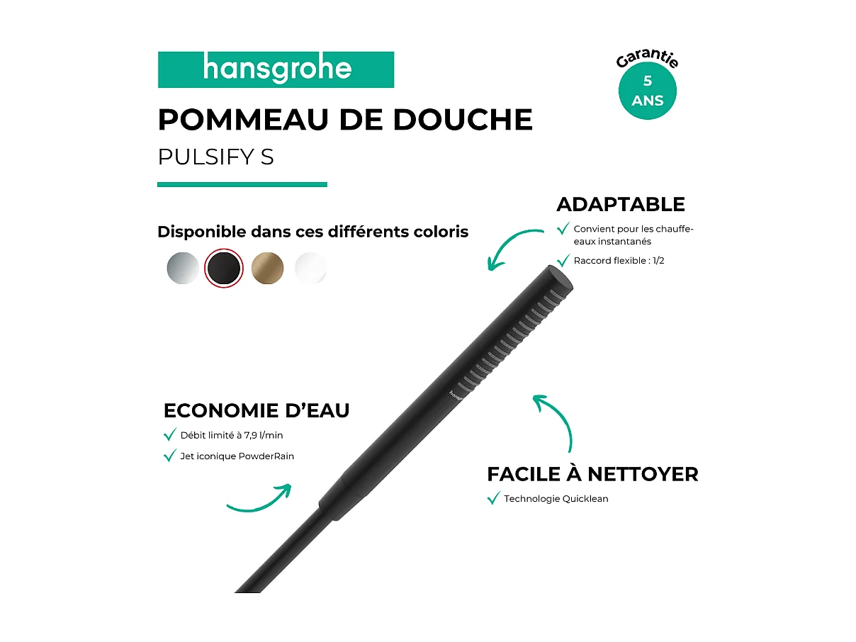 Pommeau de douche HANSGROHE Pulsify S 100 EcoSmart noir mat
