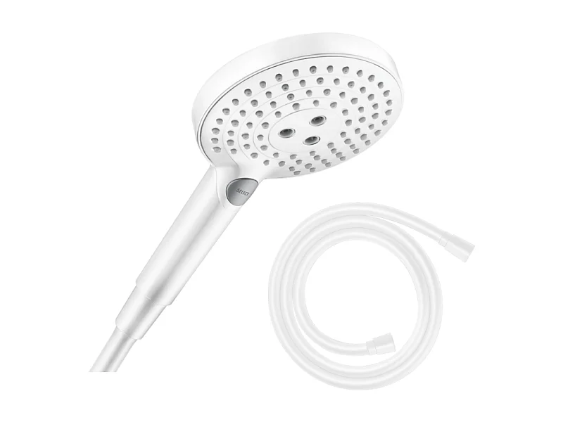 Pommeau de douche HANSGROHE Raindance Select S EcoSmart 120 3 jets + flexible HANSGROHE Isiflex blanc mat 160 cm