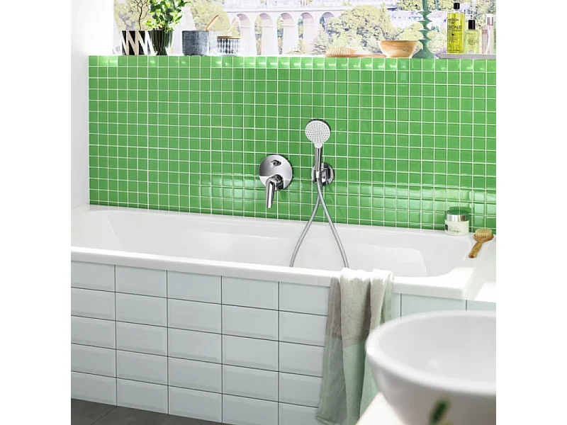 Pommeau de douche HANSGROHE Raindance Select S EcoSmart 120 3 jets blanc/chromé + flexible 1,25 m HANSGROHE Isiflex chromé