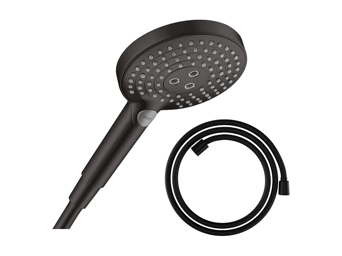 Pommeau de douche HANSGROHE Raindance Select S EcoSmart 120 3 jets + flexible HANSGROHE Designflex 200 cm noir mat