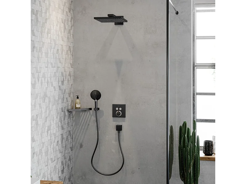 Pommeau de douche HANSGROHE Raindance Select S EcoSmart 120 3 jets + flexible HANSGROHE Designflex 160 cm Noir chromé brossé