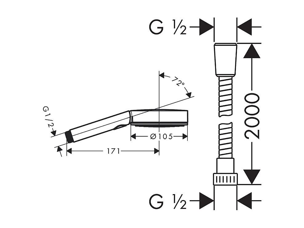 Pommeau de douche HANSGROHE Pulsify Select EcoSmart 105 3 jets relaxation + flexible de douche Metaflex 200 cm chromé