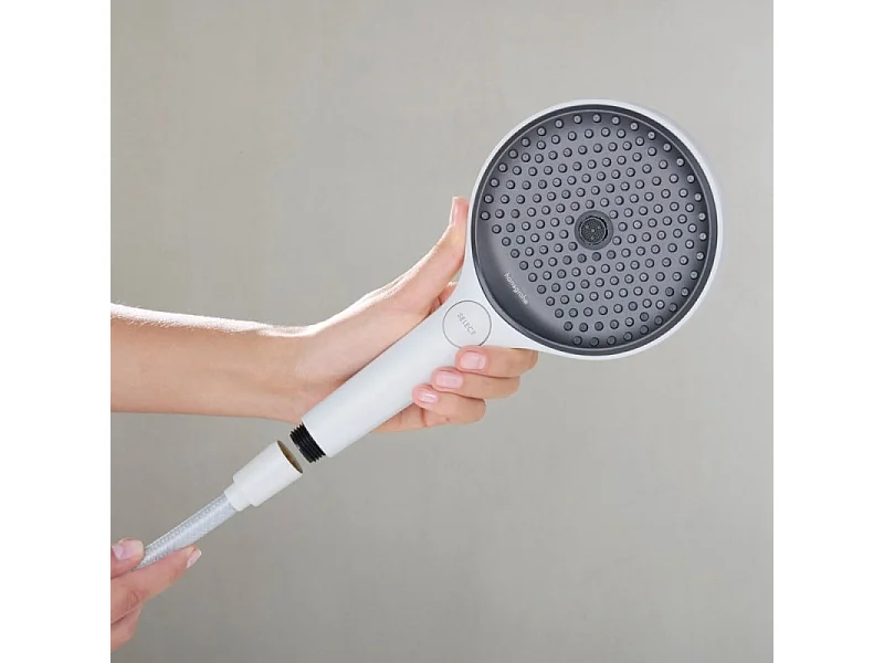 Pommeau de douche HANSGROHE Raindance Select S EcoSmart 120 3 jets + flexible HANSGROHE Designflex 125 cm blanc mat