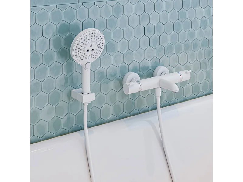Pommeau de douche HANSGROHE Raindance Select S EcoSmart 120 3 jets + flexible HANSGROHE Designflex 125 cm blanc mat