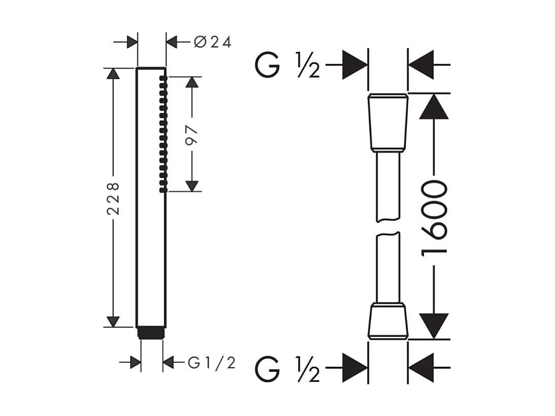 Pommeau de douche HANSGROHE Pulsify S 100 EcoSmart noir mat + flexible de douche 1,60 m HANSGROHE Isiflex noir mat