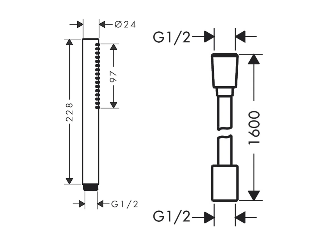 Pommeau de douche HANSGROHE Pulsify S 100 EcoSmart noir mat + flexible de douche HANSGROHE Designflex 160 cm noir mat