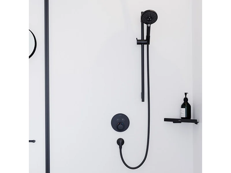 Pommeau de douche HANSGROHE Raindance Select S EcoSmart 120 3 jets noir mat + flexible de douche 1,25 m HANSGROHE Isiflex noir mat