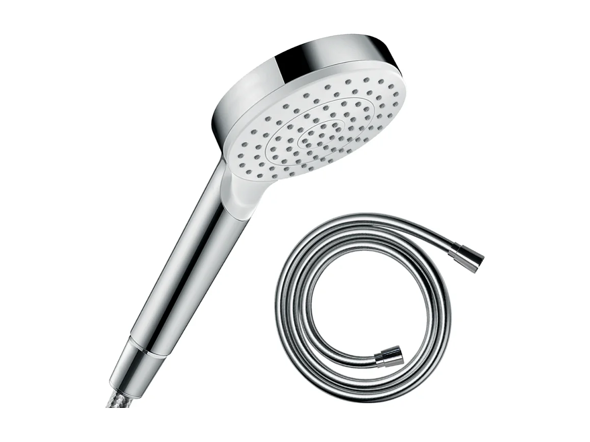 Pommeau de douche HANSGROHE Crometta EcoSmart blanc/chromé + flexible de douche 2 m HANSGROHE Isiflex chromé