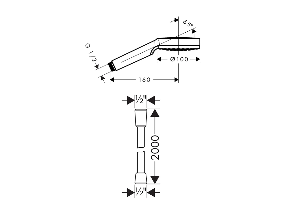 Pommeau de douche HANSGROHE Crometta EcoSmart blanc/chromé + flexible de douche 2 m HANSGROHE Isiflex chromé