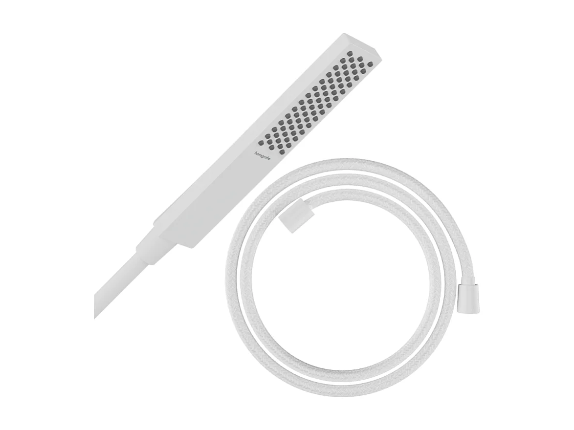 Pommeau de douche HANSGROHE Pulsify E 100 EcoSmart blanc mat + flexible de douche HANSGROHE Designflex 125 cm blanc mat