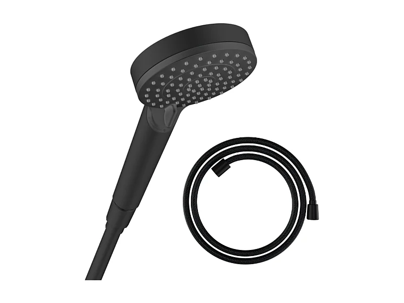 Pommeau de douche HANSGROHE Vernis Blend 100 EcoSmart Vario noir mat + flexible de douche HANSGROHE Designflex 160 cm noir mat