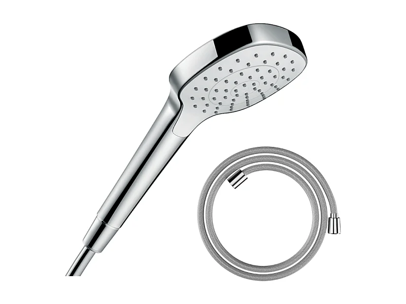 Pommeau de douche HANSGROHE Croma Select E EcoSmart blanc/chromé + flexible de douche HANSGROHE Designflex 200 cm chromé