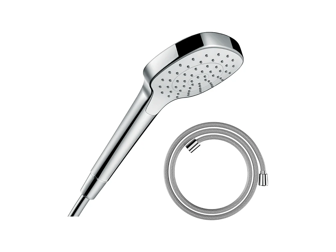 Pommeau de douche HANSGROHE Croma Select E EcoSmart blanc/chromé + flexible de douche HANSGROHE Designflex 200 cm chromé