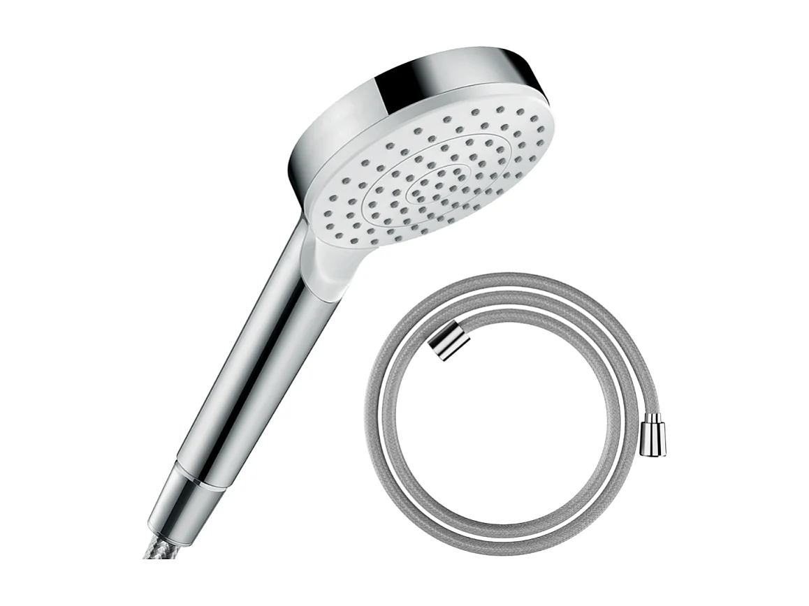 Pommeau de douche HANSGROHE Crometta EcoSmart blanc/chromé + flexible de douche HANSGROHE Designflex 200 cm chromé