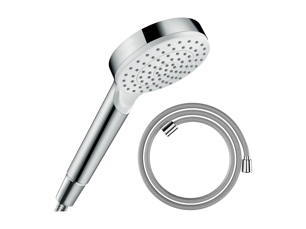 Pommeau de douche HANSGROHE Crometta EcoSmart blanc/chromé + flexible de douche HANSGROHE Designflex 200 cm chromé