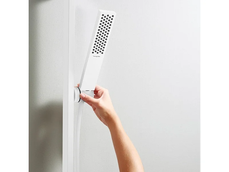 Pommeau de douche HANSGROHE Pulsify E 100 EcoSmart blanc mat + flexible de douche HANSGROHE Designflex 200 cm blanc mat