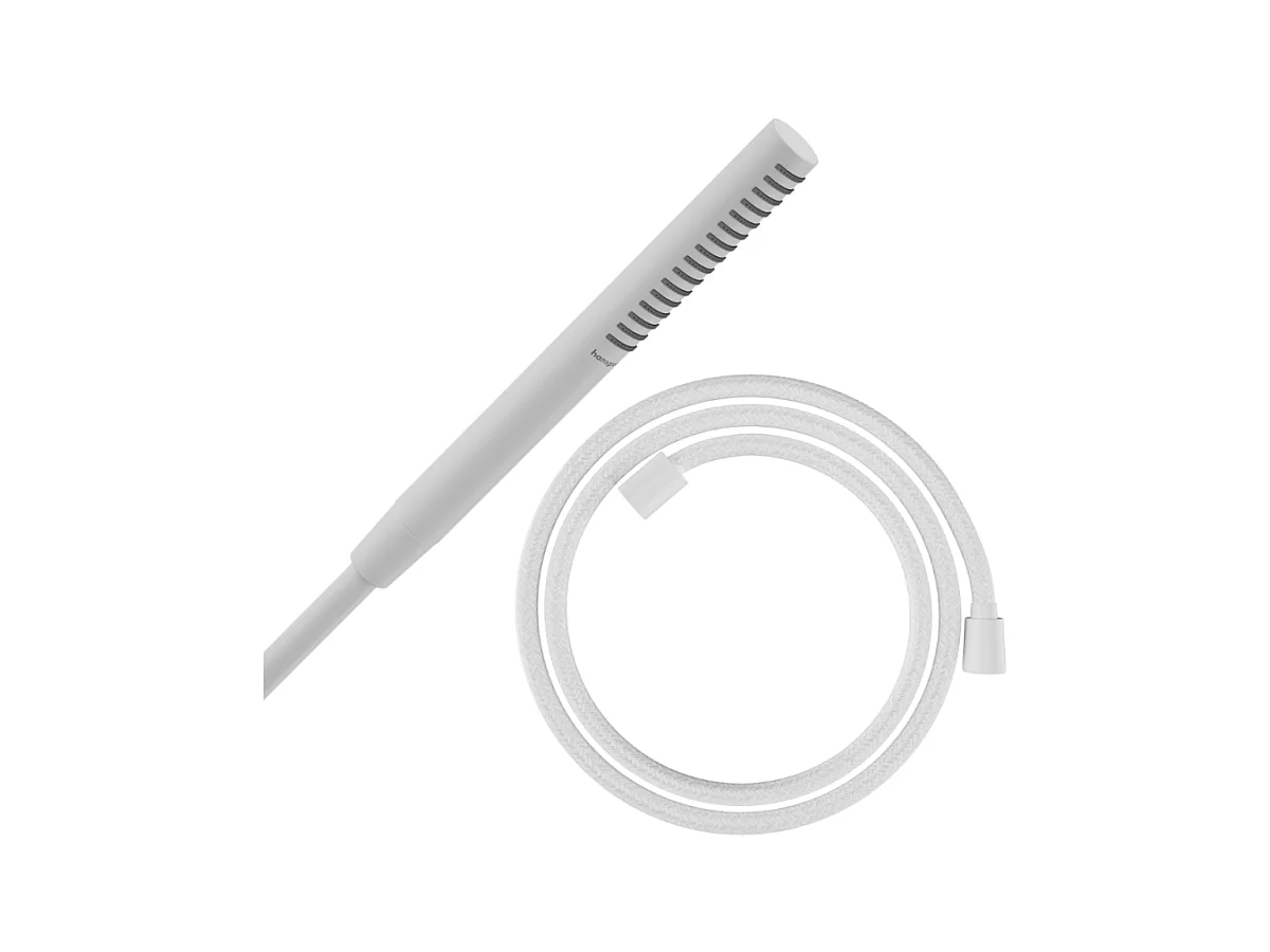 Pommeau de douche HANSGROHE Pulsify S 100 EcoSmart blanc mat + flexible de douche HANSGROHE Designflex 125 cm blanc mat