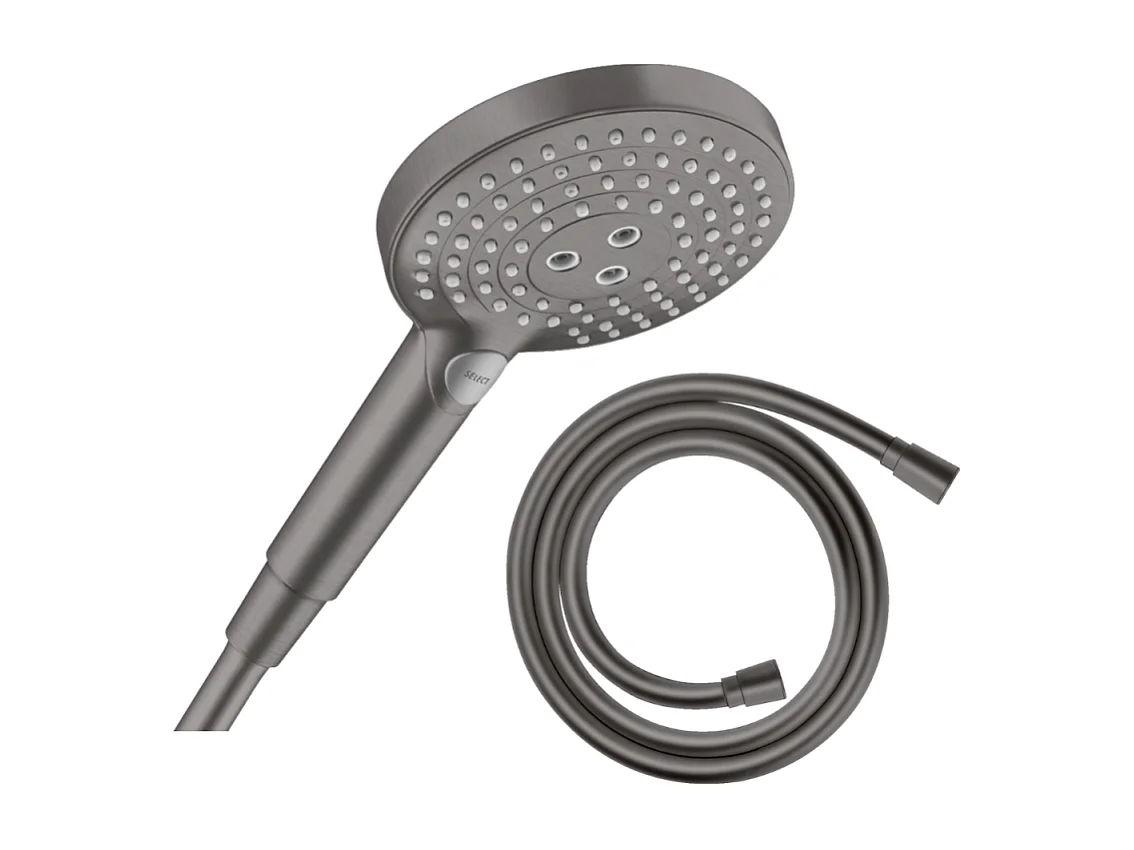 Pommeau de douche HANSGROHE Raindance Select S EcoSmart 120 3 jets + flexible HANSGROHE Isiflex  160 cm Noir chromé brossé