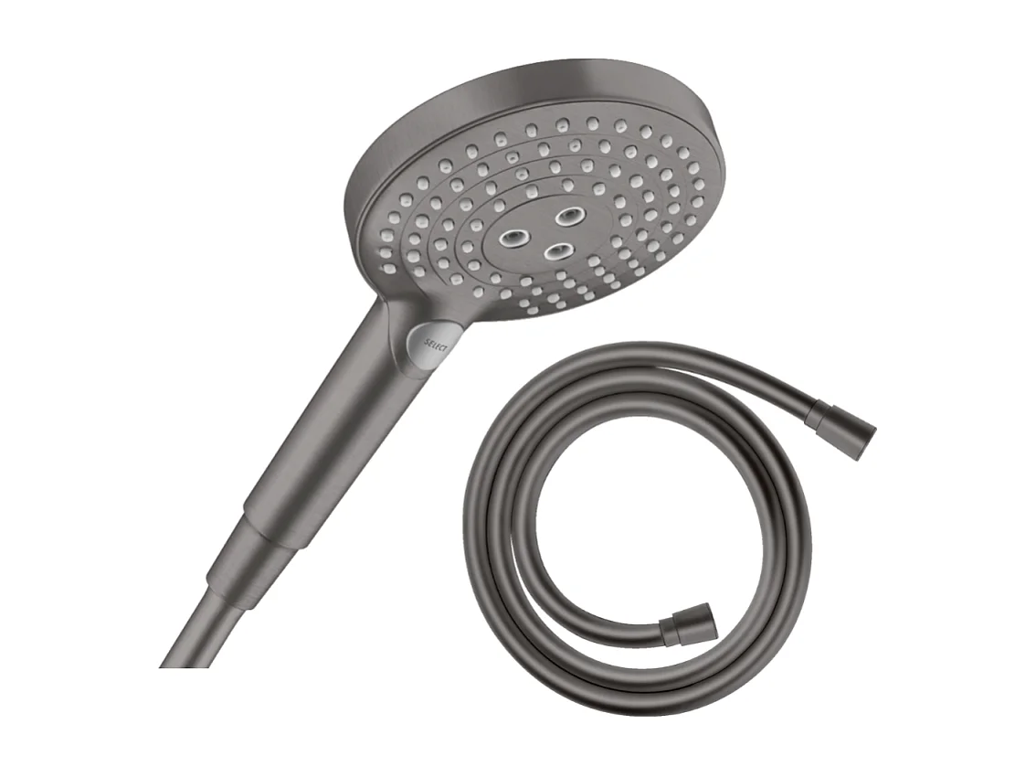 Pommeau de douche HANSGROHE Raindance Select S EcoSmart 120 3 jets + flexible HANSGROHE Isiflex  160 cm Noir chromé brossé