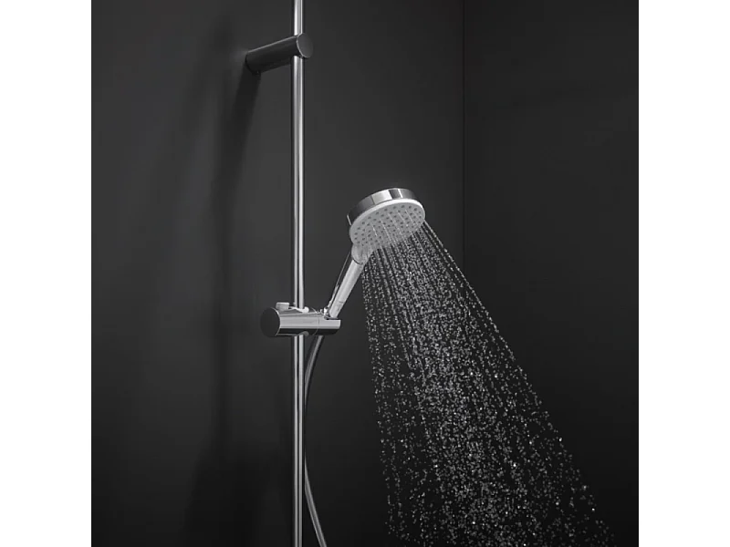 Pommeau de douche HANSGROHE Crometta EcoSmart 2 jets blanc/chromé + flexible de douche 1,60 m HANSGROHE Metaflex chromé