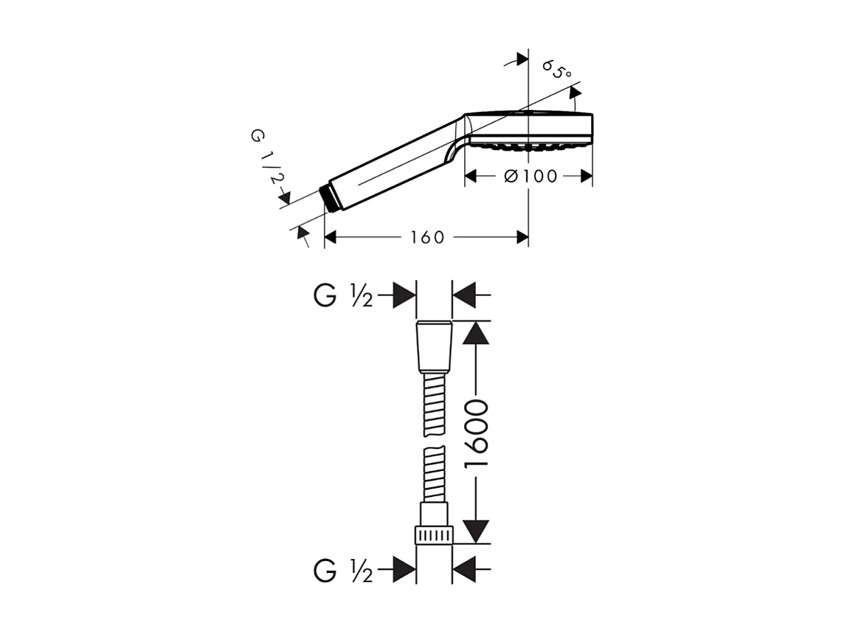 Pommeau de douche HANSGROHE Crometta EcoSmart 2 jets blanc/chromé + flexible de douche 1,60 m HANSGROHE Metaflex chromé