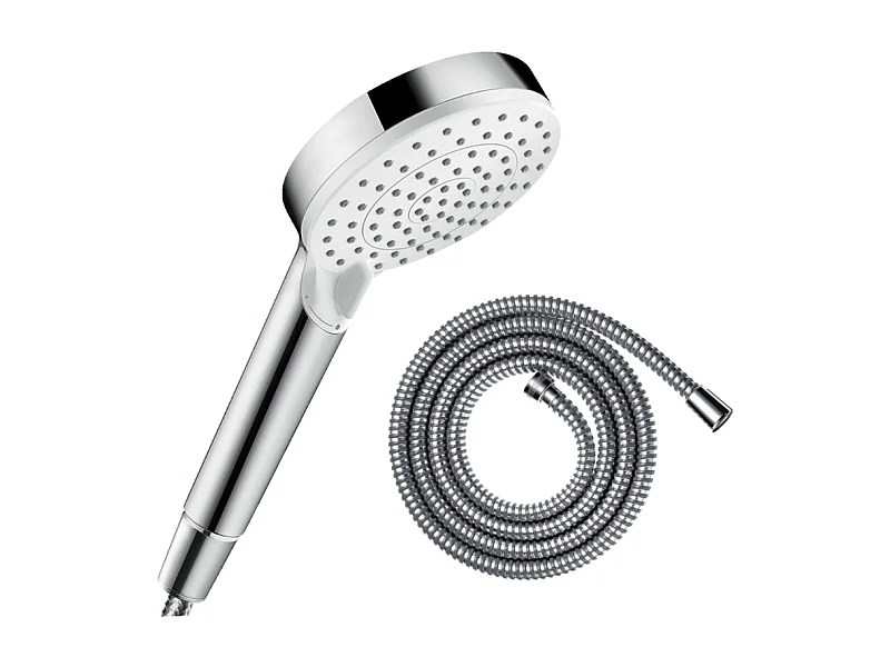 Pommeau de douche HANSGROHE Crometta EcoSmart 2 jets blanc/chromé + flexible de douche 1,60 m HANSGROHE Metaflex chromé