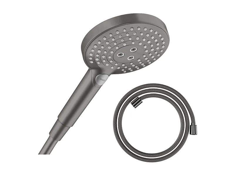 Pommeau de douche HANSGROHE Raindance Select S EcoSmart 120 3 jets + flexible HANSGROHE Designflex 200 cm Noir chromé brossé