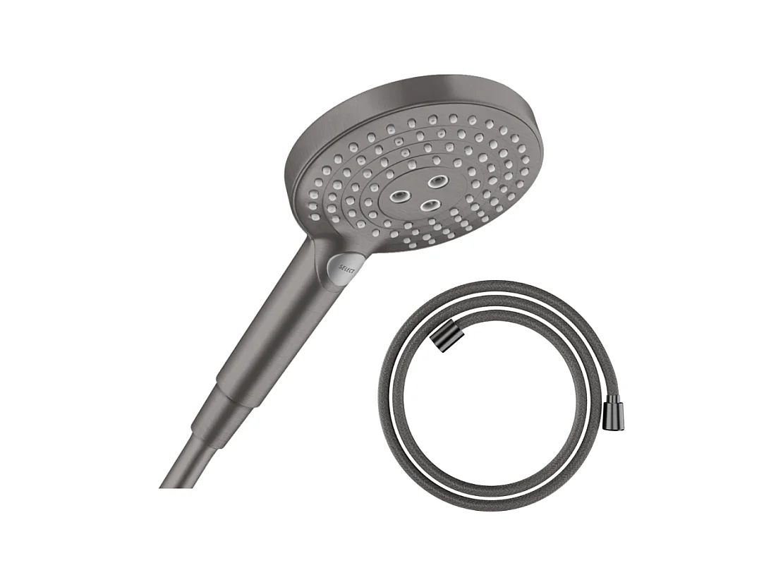Pommeau de douche HANSGROHE Raindance Select S EcoSmart 120 3 jets + flexible HANSGROHE Designflex 200 cm noir chromé brossé