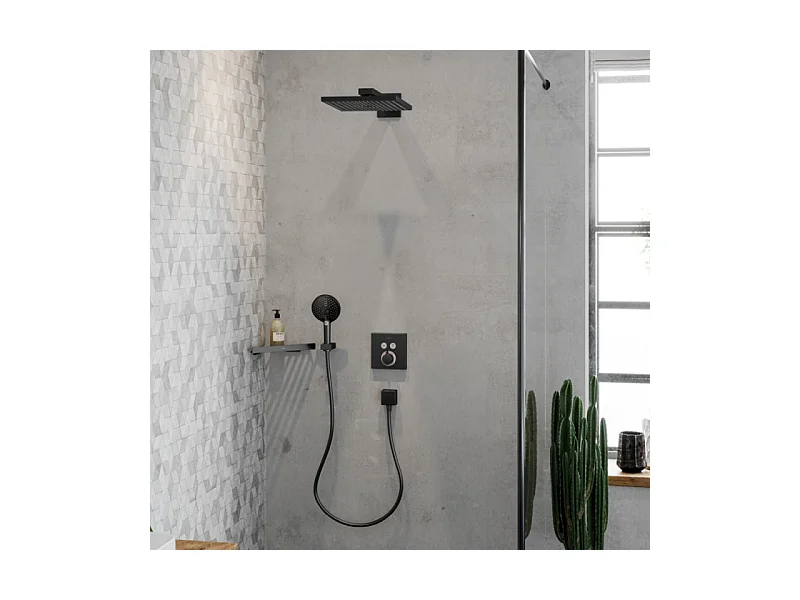 Pommeau de douche HANSGROHE Raindance Select S EcoSmart 120 3 jets + flexible HANSGROHE Designflex 200 cm Noir chromé brossé